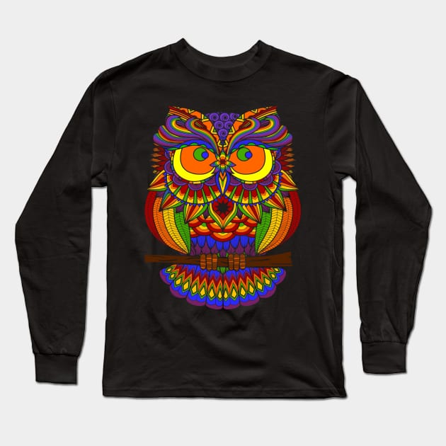 Rainbow Owl Art Long Sleeve T-Shirt by AlondraHanley